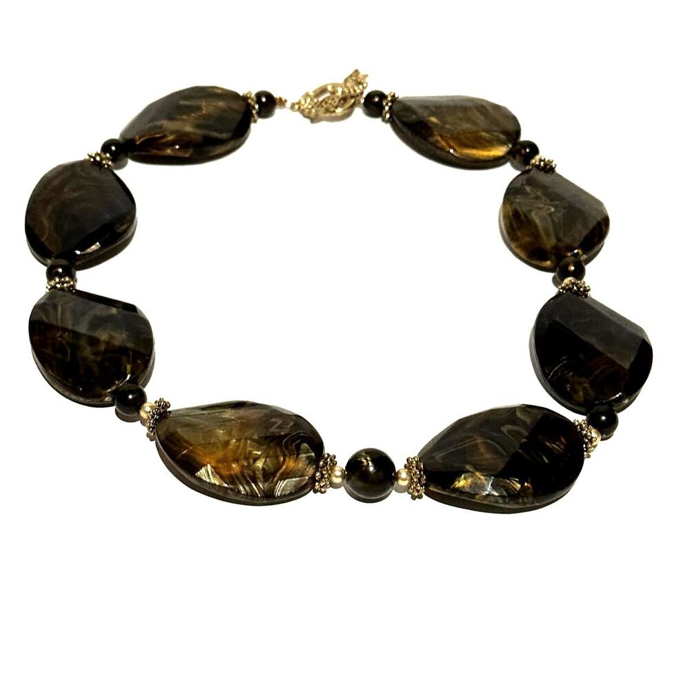 Vintage Necklace Smoky Faceted Glass Beads Butterfly Toggle Clasp 19 Inches